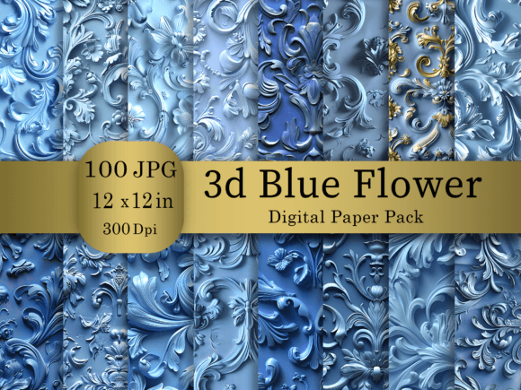 3d Blue Flower Digital Paper Bundle: Elevate Your Designs