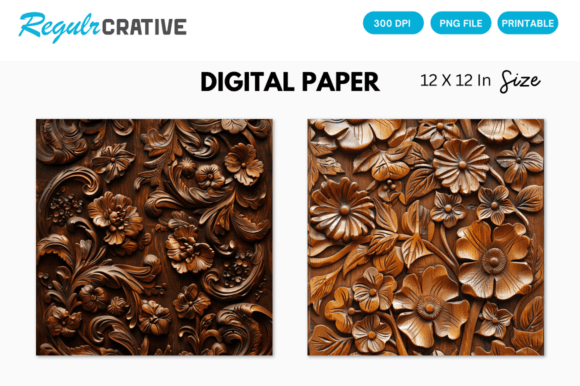 3D Carved Wood Textures Digital Paper Collection