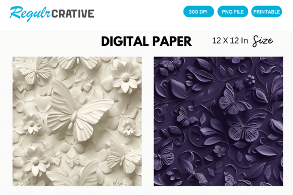 3D Floral Butterfly Digital Paper Design