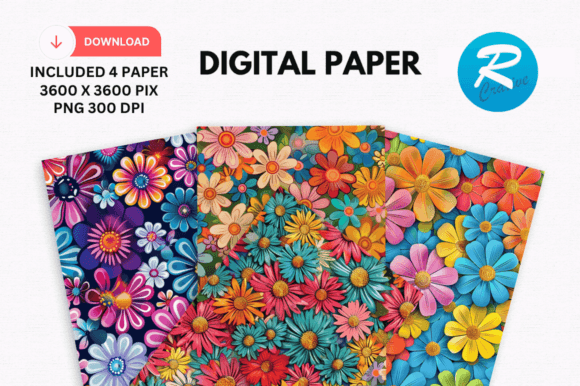 3D Flower Power Digital Paper Pattern: Elevate Your Designs