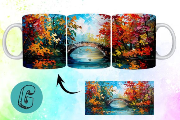 3D Oil Paint Autumn Park Mug Wrap 06: Enhance Your Projects