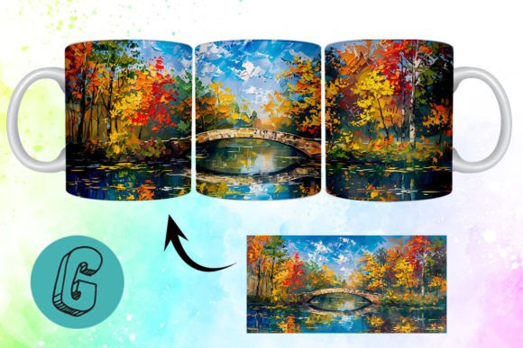 3D Oil Paint Autumn Park Mug Wrap 12