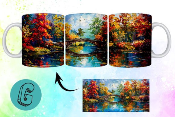 3D Oil Paint Autumn Park Mug Wrap: A Creative Design Asset