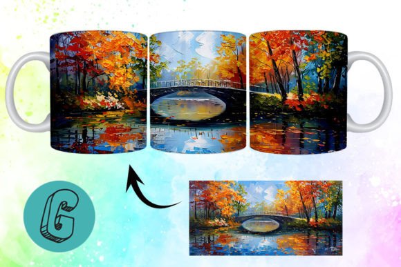 3D Oil Paint Autumn Park Mug Wrap: A Stunning Digital Asset