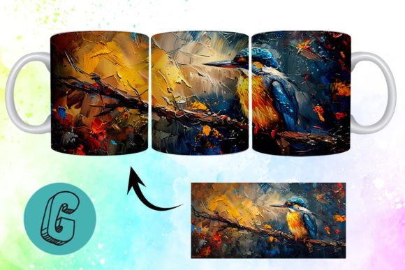 3D Oil Paint Cute Bird Mug Wrap: A Charming Digital Asset