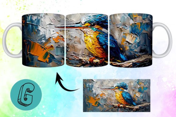 3D Oil Paint Cute Bird Mug Wrap for Creative Projects
