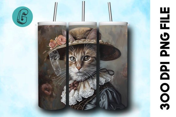 3D Oil Paint Elegant Cat Tumbler Wrap 31: A Digital Art Asset