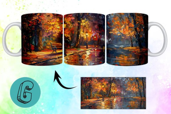 3D Oil Paint Fall Street Mug Wrap 13: Creative Asset