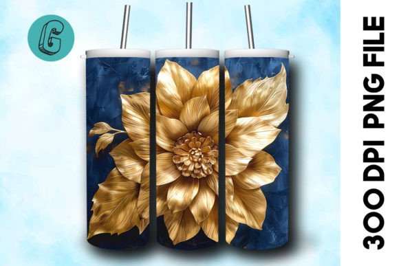 3D Oil Paint Gold Flower Tumbler Wrap 25