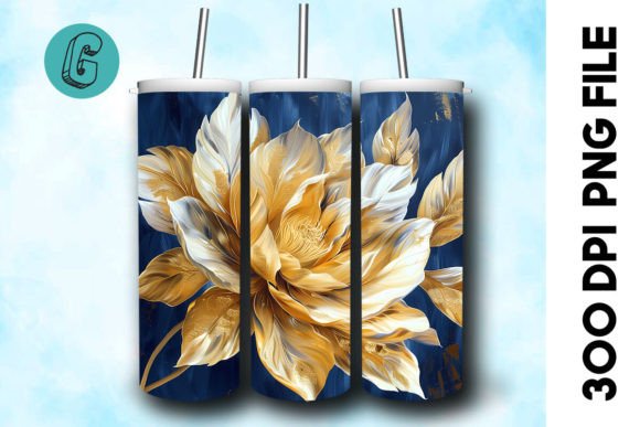 3D Oil Paint Gold Flower Tumbler Wrap 26