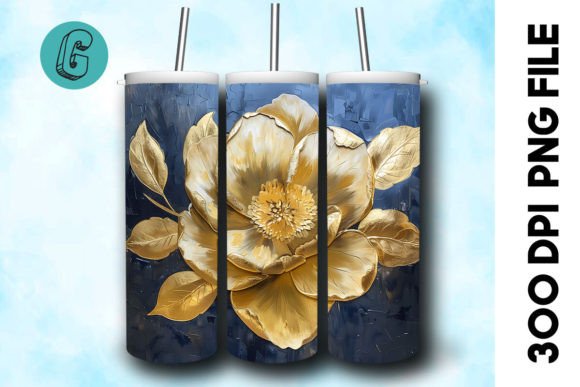 3D Oil Paint Gold Flower Tumbler Wrap 30: A Premium Digital Asset
