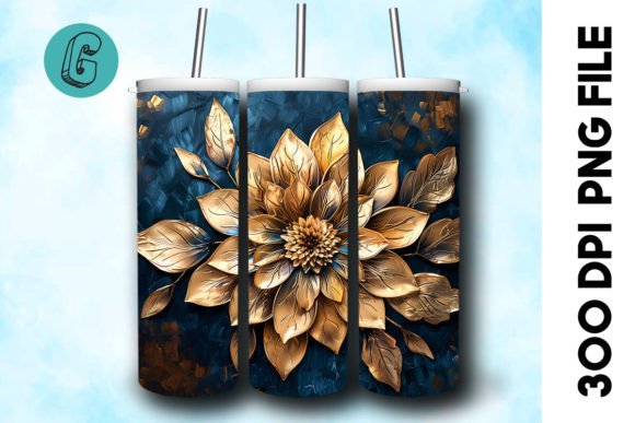3D Oil Paint Gold Flower Tumbler Wrap 31: A Stunning Digital Design