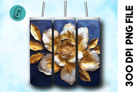 3D Oil Paint Gold Flower Tumbler Wrap 40 Digital Download