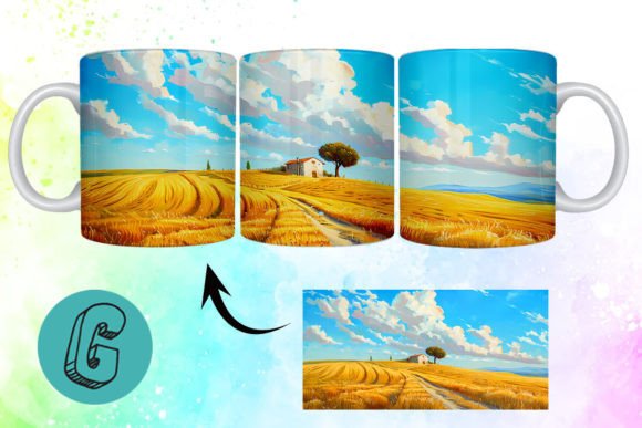 3D Oil Paint Landscape Mug Wrap 04 for Creative Projects