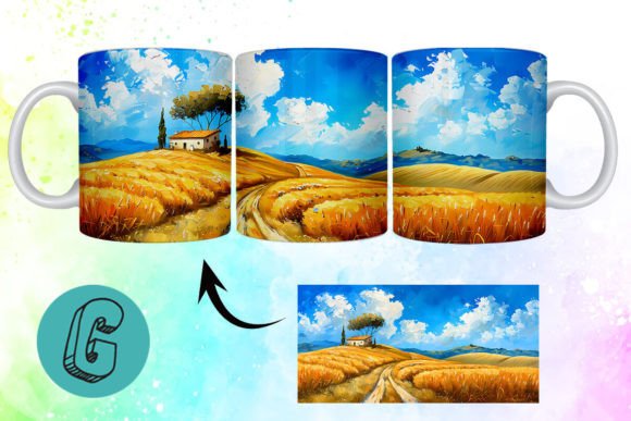 3D Oil Paint Landscape Mug Wrap: Creative Digital Asset