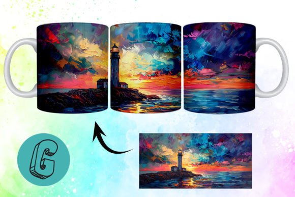 3D Oil Paint Lighthouse Mug Wrap 07: A Creative Asset