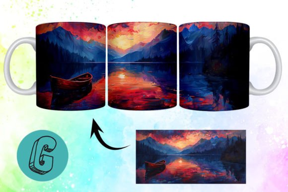 3D Oil Paint Lonely Boat Mug Wrap 04: Creative Design Asset