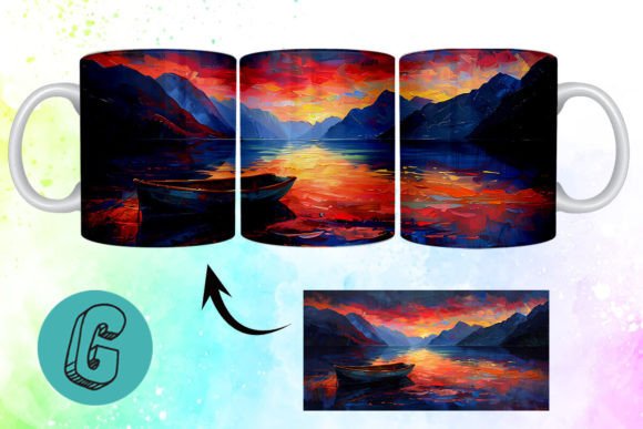 3D Oil Paint Lonely Boat Mug Wrap 08