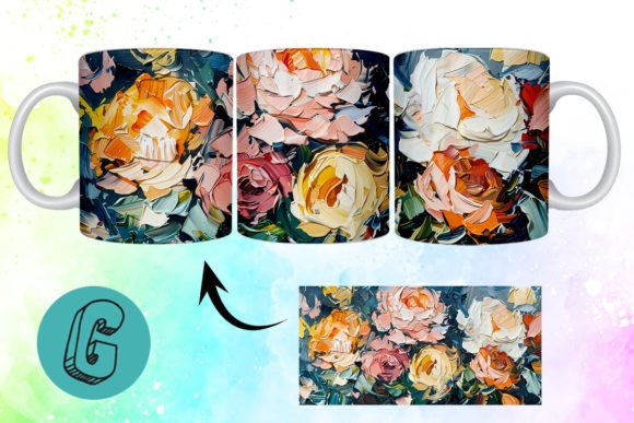 3D Oil Paint Pretty Flowers Mug Wrap: A Creative Design Asset