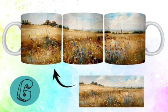 3D Oil Paint Wildflowers Mug Wrap 08: A Digital Download for Crafters