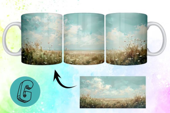 3D Oil Paint Wildflowers Mug Wrap 14: Creative Design Asset