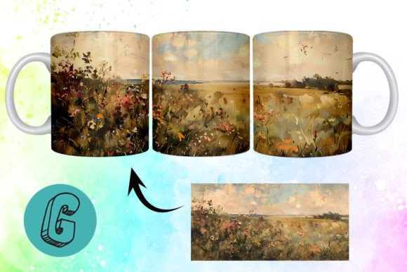 3D Oil Paint Wildflowers Mug Wrap: A Digital Design Asset
