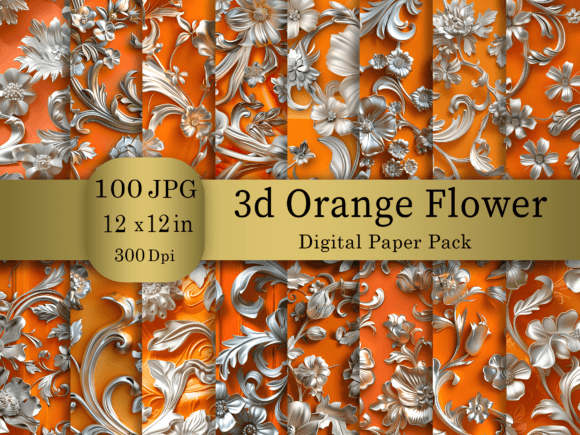 3d Orange Flower Digital Paper Bundle: Vibrant Seamless Patterns