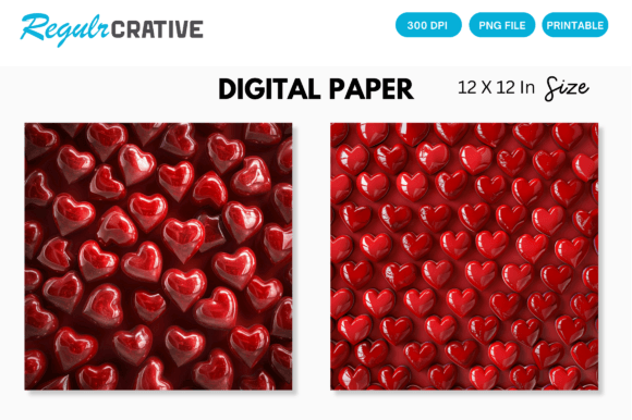 3D Red Hearts Valentine's Day Patterns