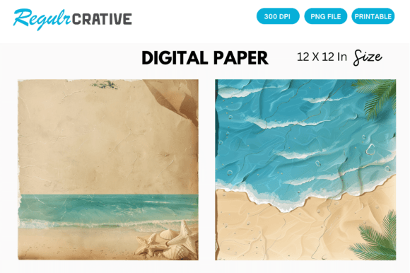 3D Watercolor Beach Digital Paper Design