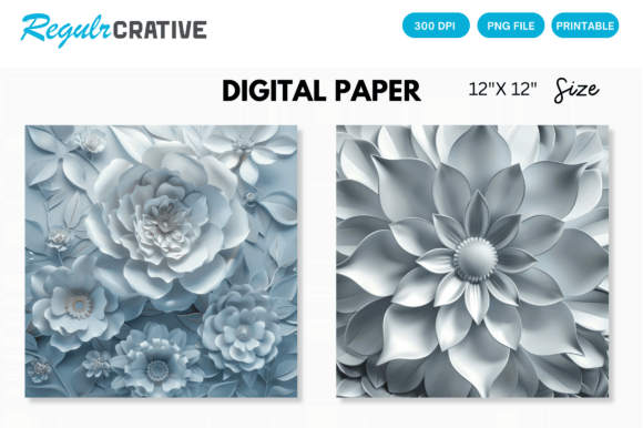 Silver 3D Flowers Digital Paper: Elevate Your Creative Projects