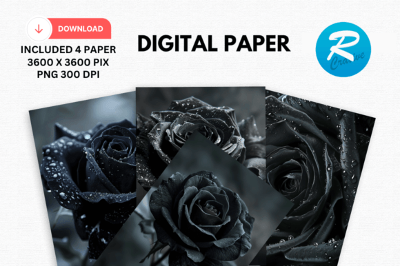Stunning Watercolor 3D Black Rose Digital Paper