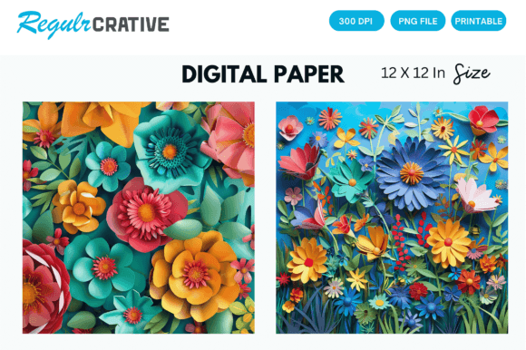 Vibrant 3D Flower Garden Digital Paper for Creative Projects